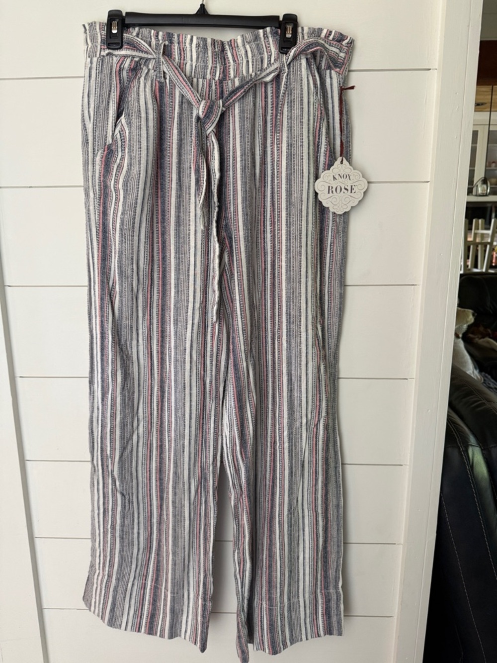 Knox Rose Striped Wide-Leg Pants in White, Navy & Pink